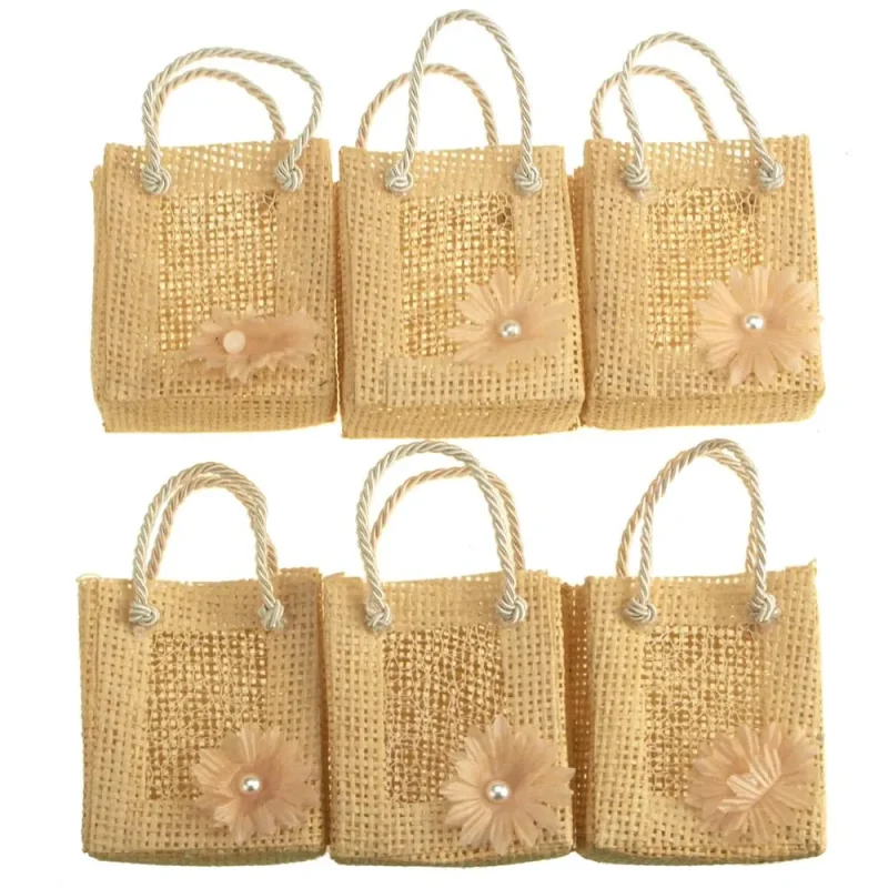 mini daisy woven favor bags natural 3 inch 6 pack