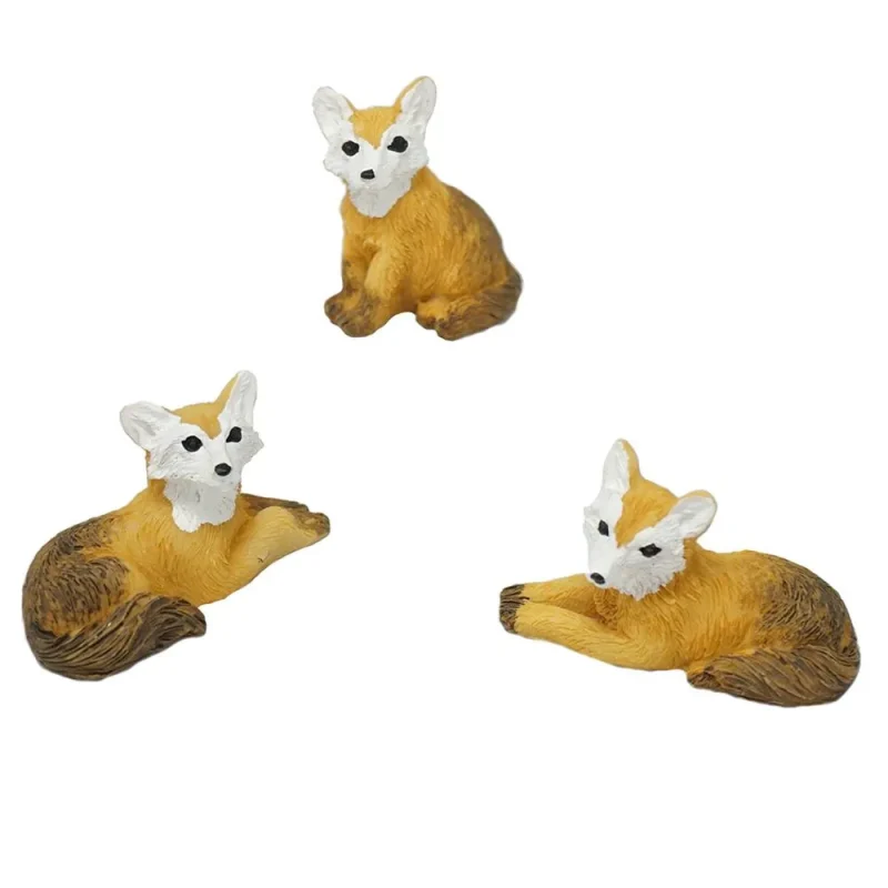 mini fox resin figurines 3 piece set assorted sizes