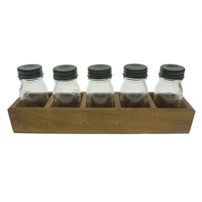 mini glass jars with wooden stand 5 pack