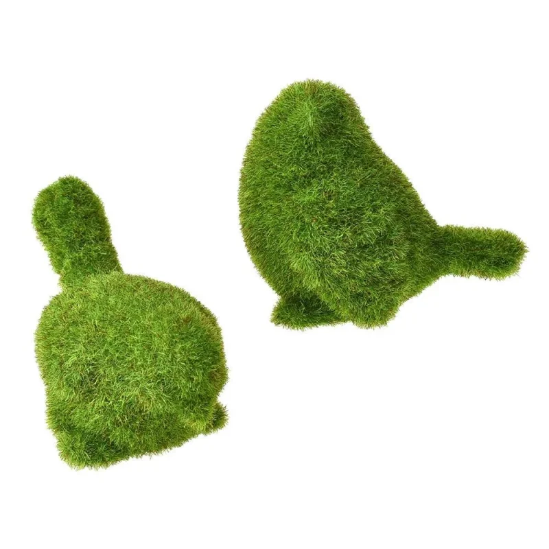 mini green moss bird topiary decor 2 piece set assorted sizes