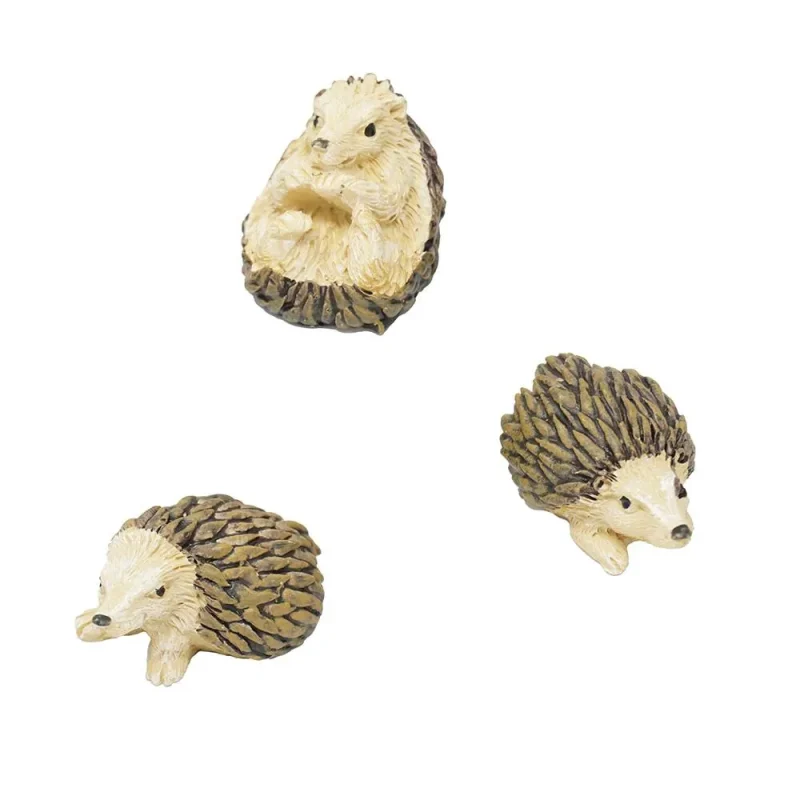 mini hedgehog resin figurines 3 piece set assorted sizes