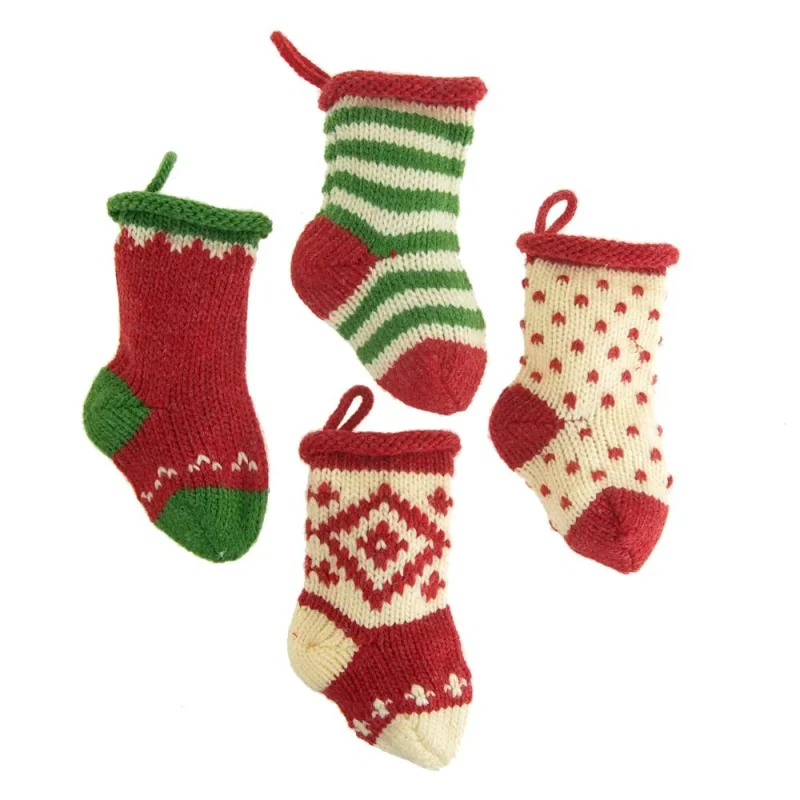 mini knitted yarn christmas stockings 5 inch 4 pack assorted