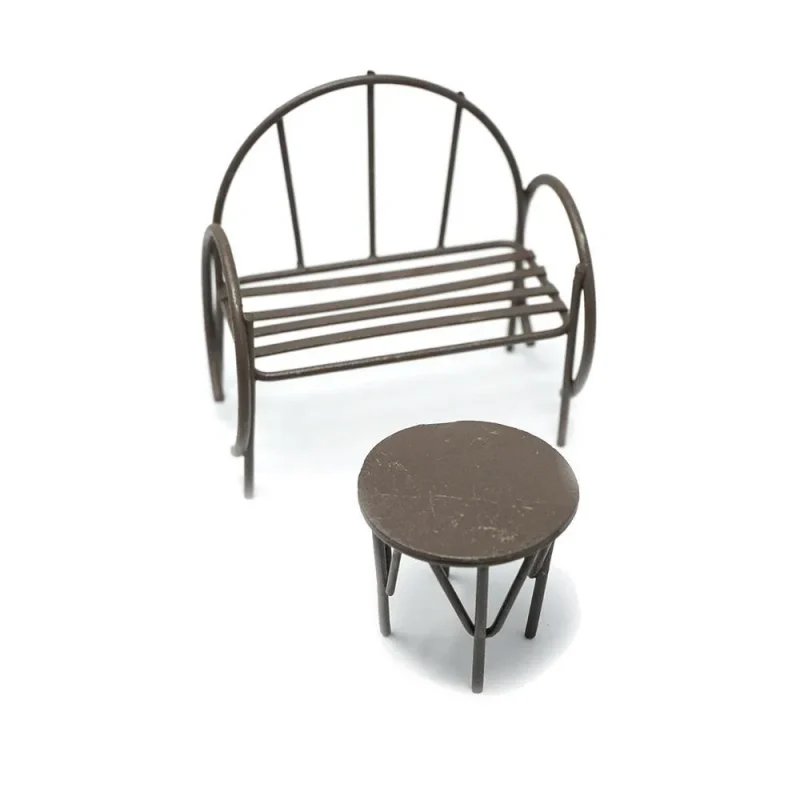 mini metal bench table set brown 2 piece