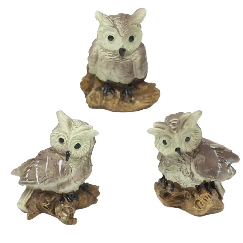 mini owl resin figurines 3 piece set assorted sizes