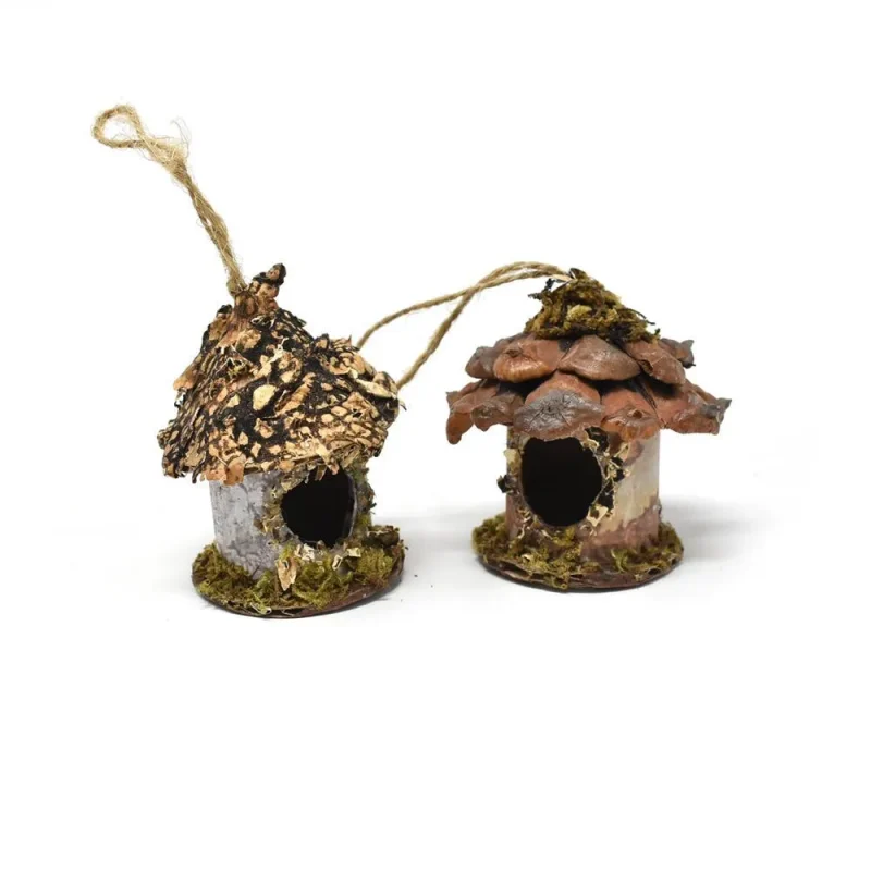 mini pinecone lichen birdhouse set 2 inch 2 piece