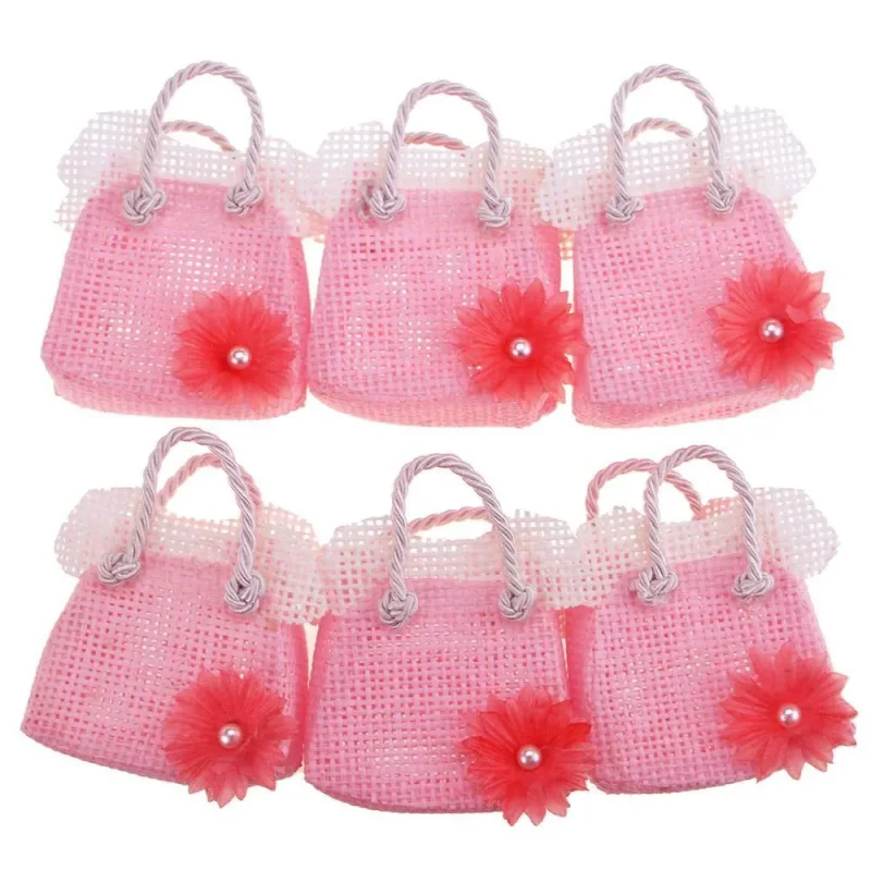 mini pink woven favor bags 6 pack 2 3 4 inch