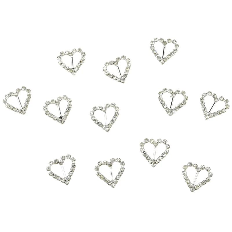 mini rhinestone heart buckles 3 4 silver 12 pack