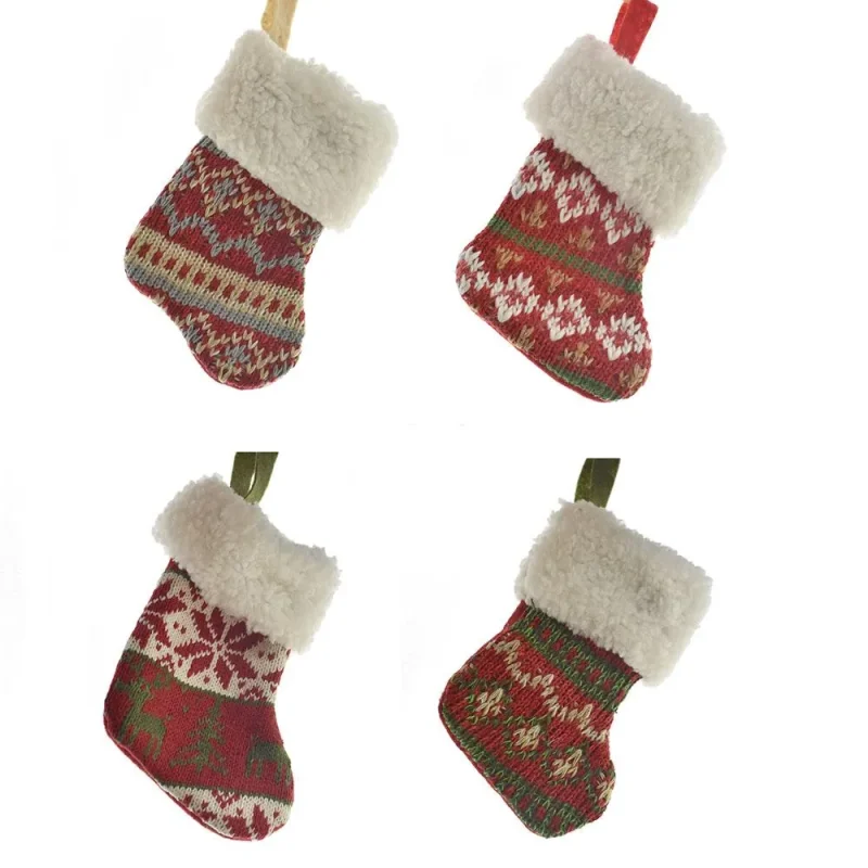 mini traditional knit christmas stockings 6 inch 4 pack