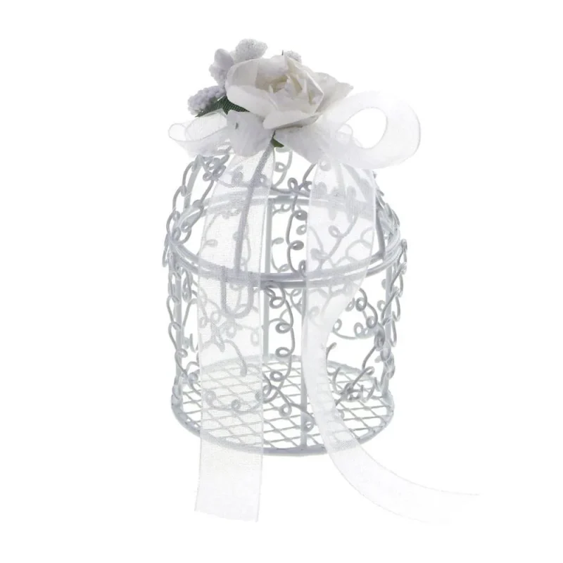 mini white birdcage 3 inch with flower organza 12 piece set