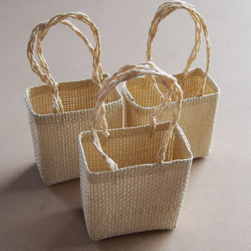 mini woven straw favor bags 3 natural 12 pack