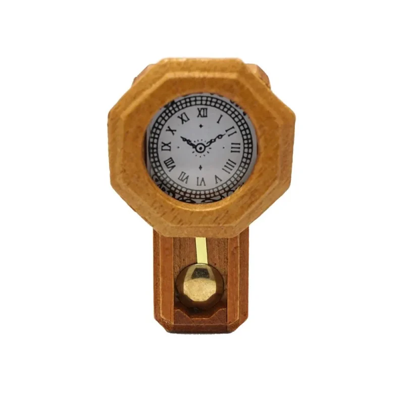 miniature brown wood pendulum clock figurine 2