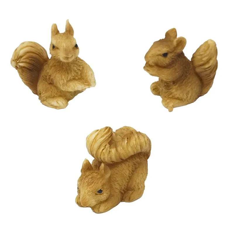 miniature resin squirrel figurines 3 piece set assorted sizes