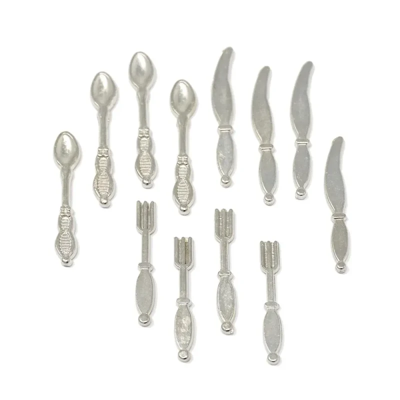 miniature silver 12 piece metal silverware set