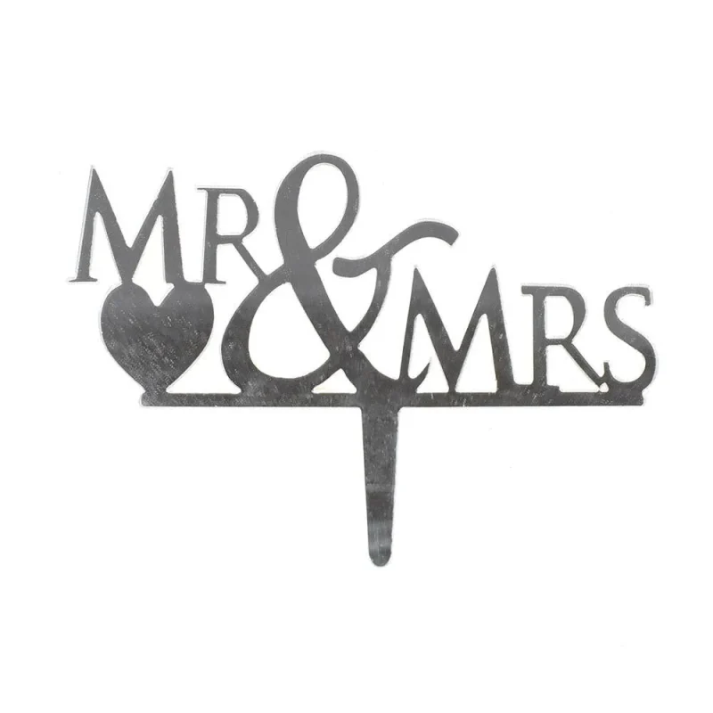 mirrored acrylic mr mrs cake topper 4 inch silver