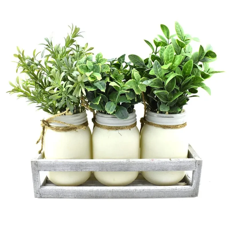 mixed artificial leaves set with jars 3 piece tray