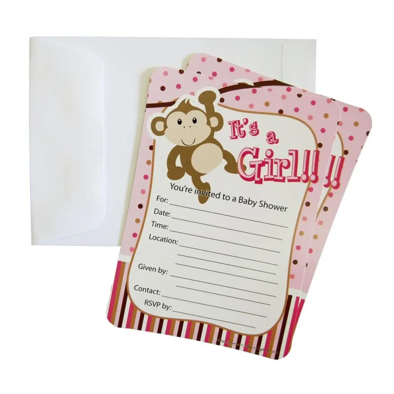 monkey baby shower envelopes light pink 7 pack of 12