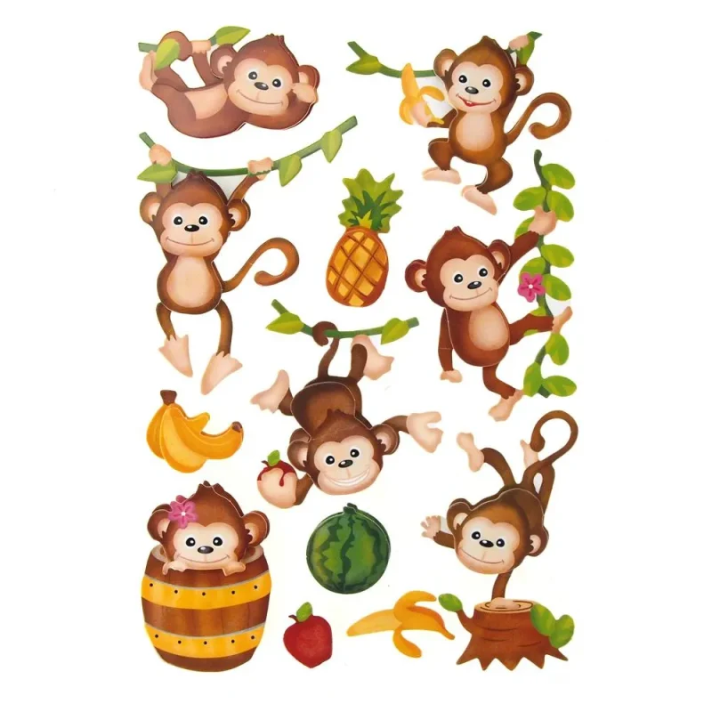 monkey business handcrafted chipboard stickers 12 pack