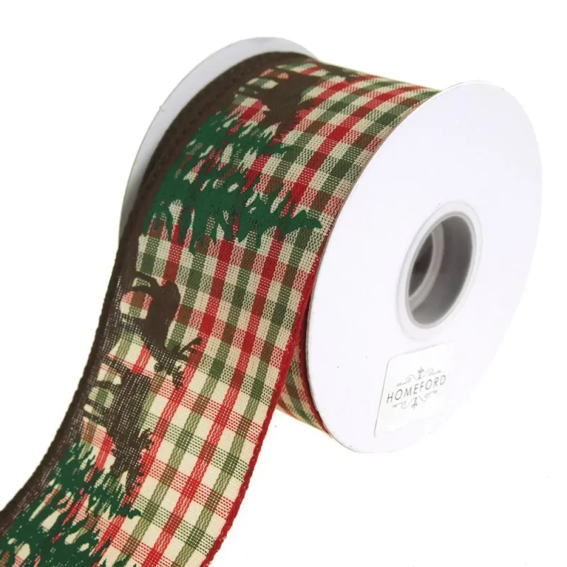 moose woods gingham christmas ribbon 2 5 inch x 10 yards