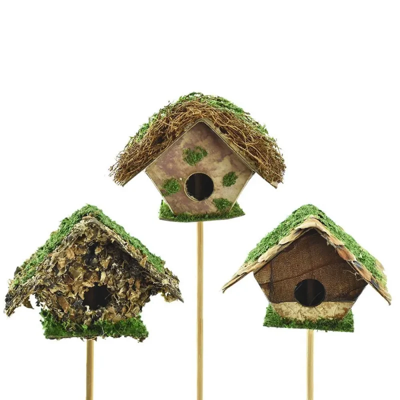 mossy mini birdhouse a frame decor 3 pack 2 inch