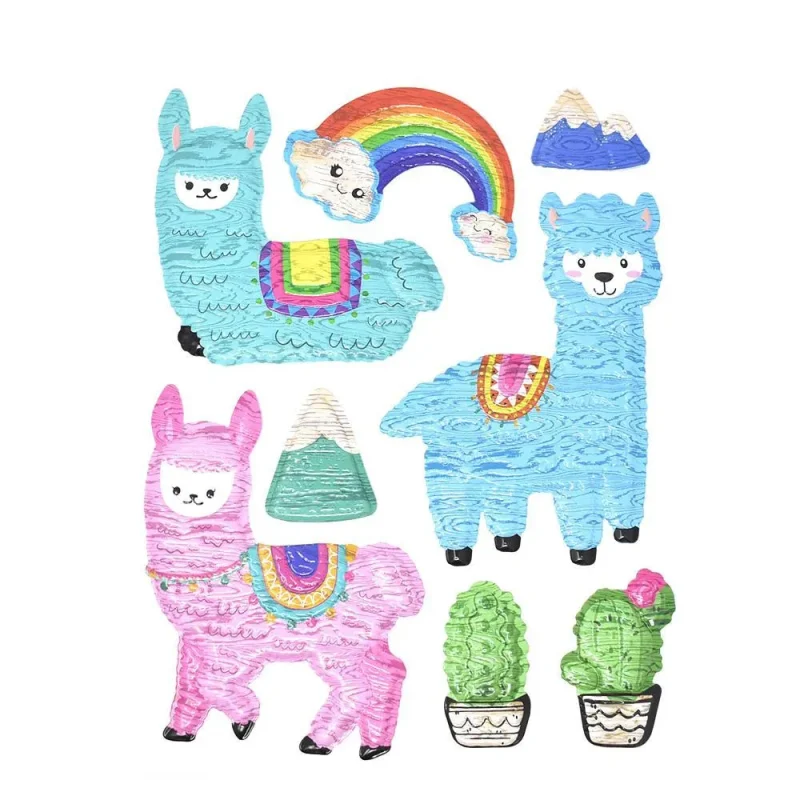 mountain llama friends 3d wall decals 8 piece set