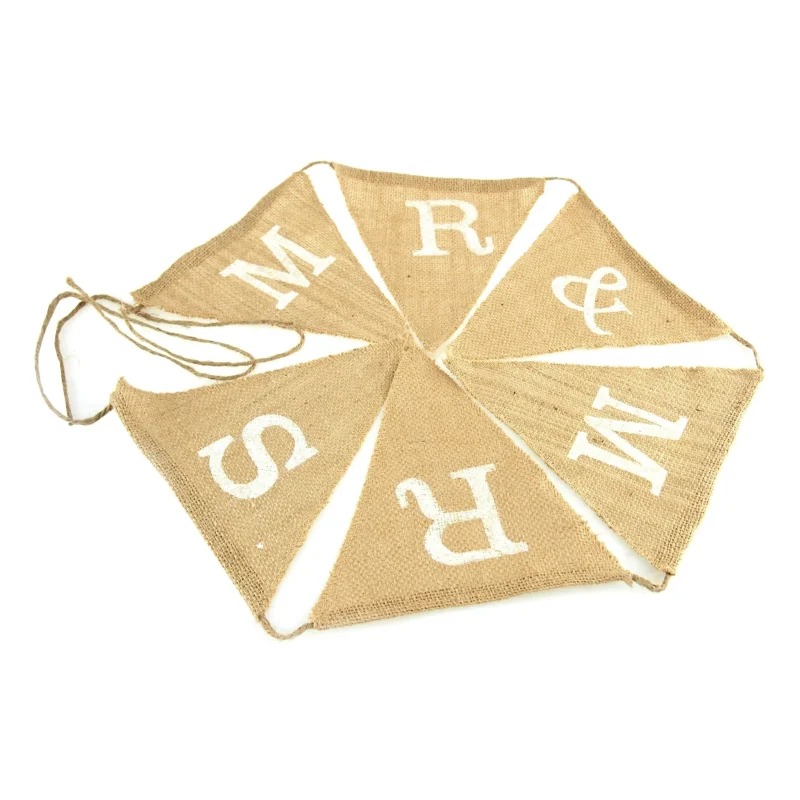 mr mrs burlap triangle banner 7 inch decor