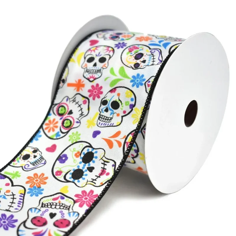 multi color day of the dead wired ribbon 2 5 inch