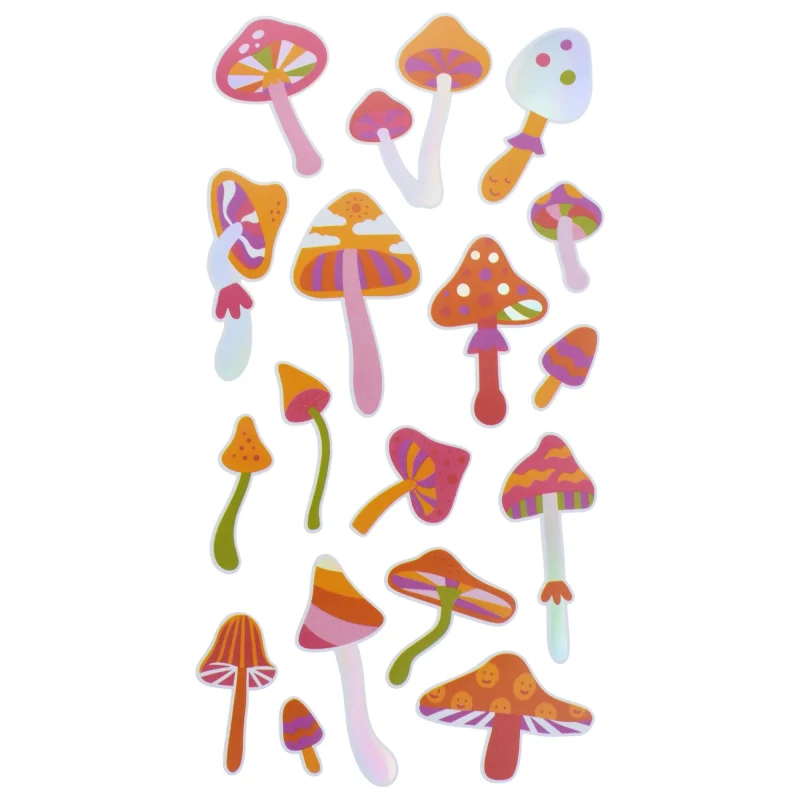 mushroom holographic vinyl stickers 17 piece 1 3 4 inch