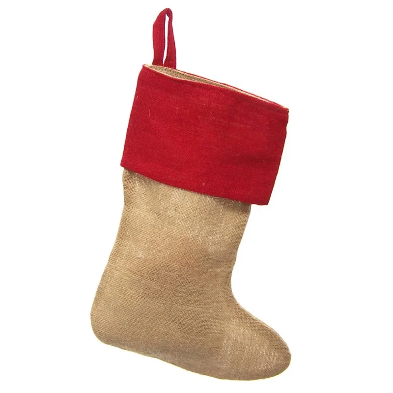 natural burlap christmas stockings 17 inch 6 pack with red cuff