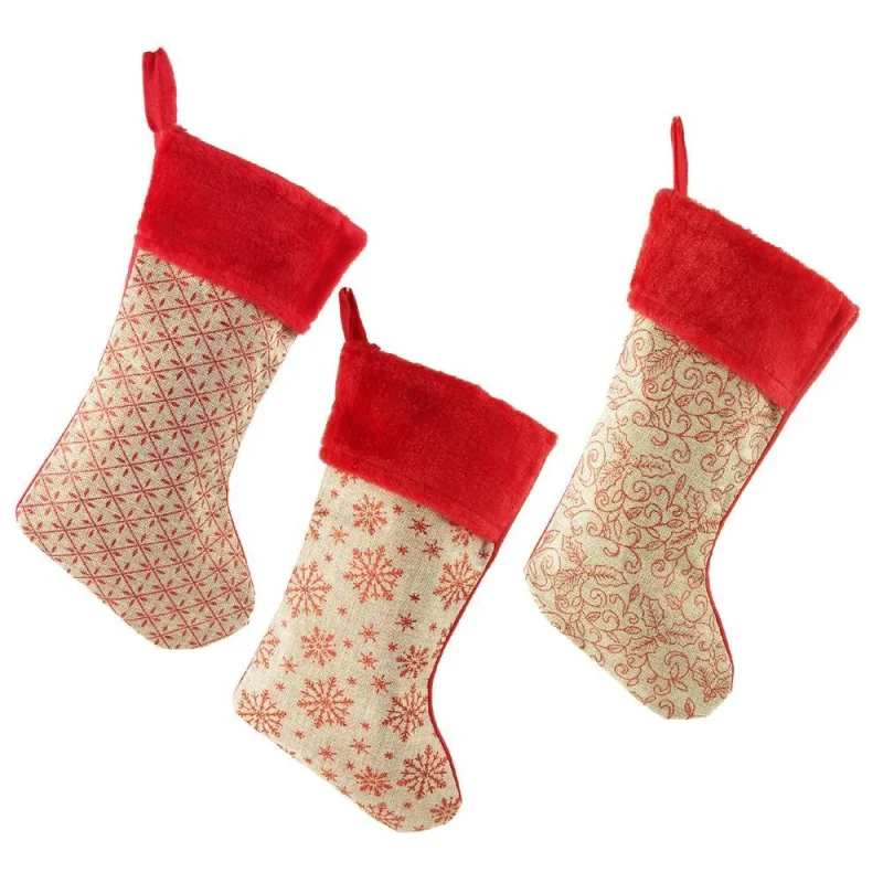 natural burlap christmas stockings 18 red cuff set of 3