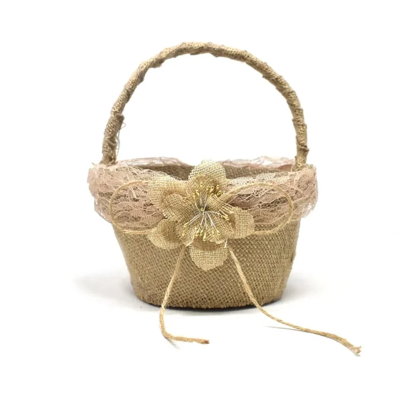 natural burlap flower girl basket 7 5 single rose