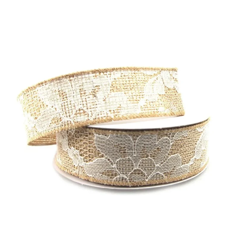 natural burlap lace wired ribbon 1 5 x 10yd