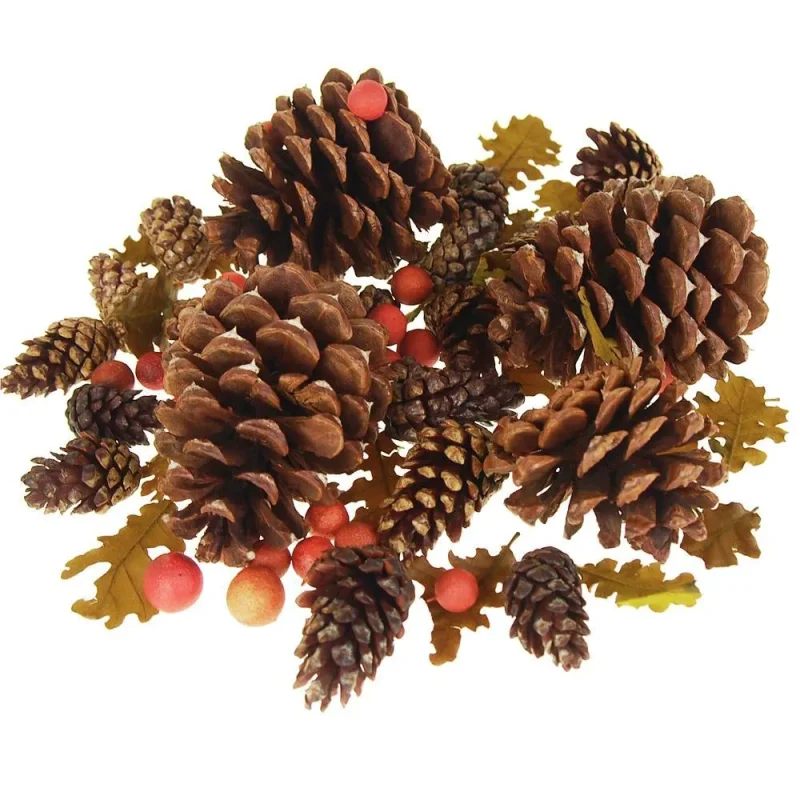 natural dried pine cones with red berries 40 pack