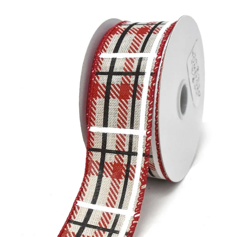 natural plaid wired ribbon 1 5 x 10 yards