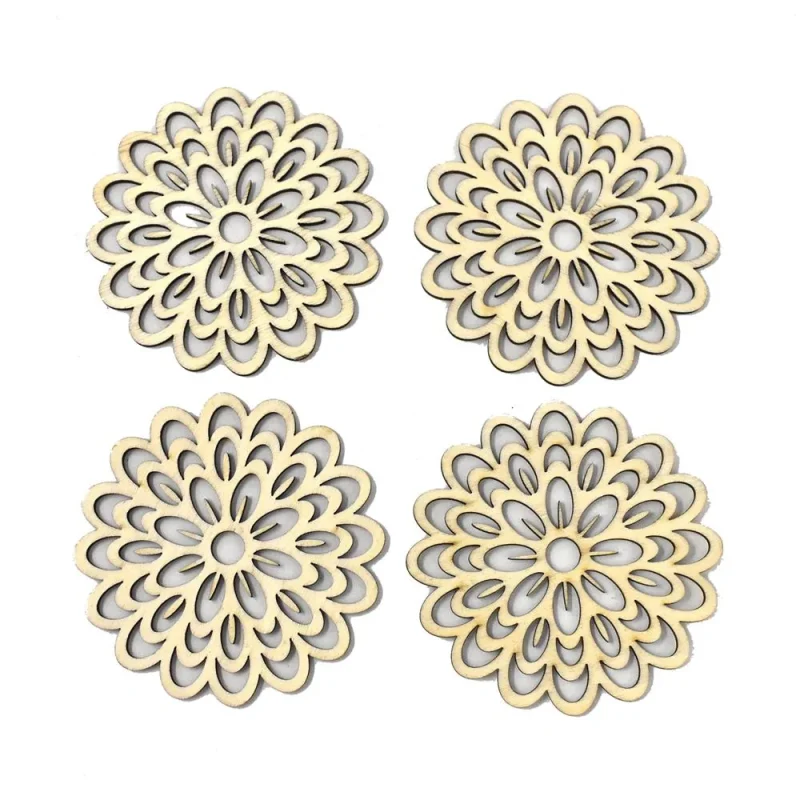 natural wooden flower doily set 3 3 16 laser cut 4 piece