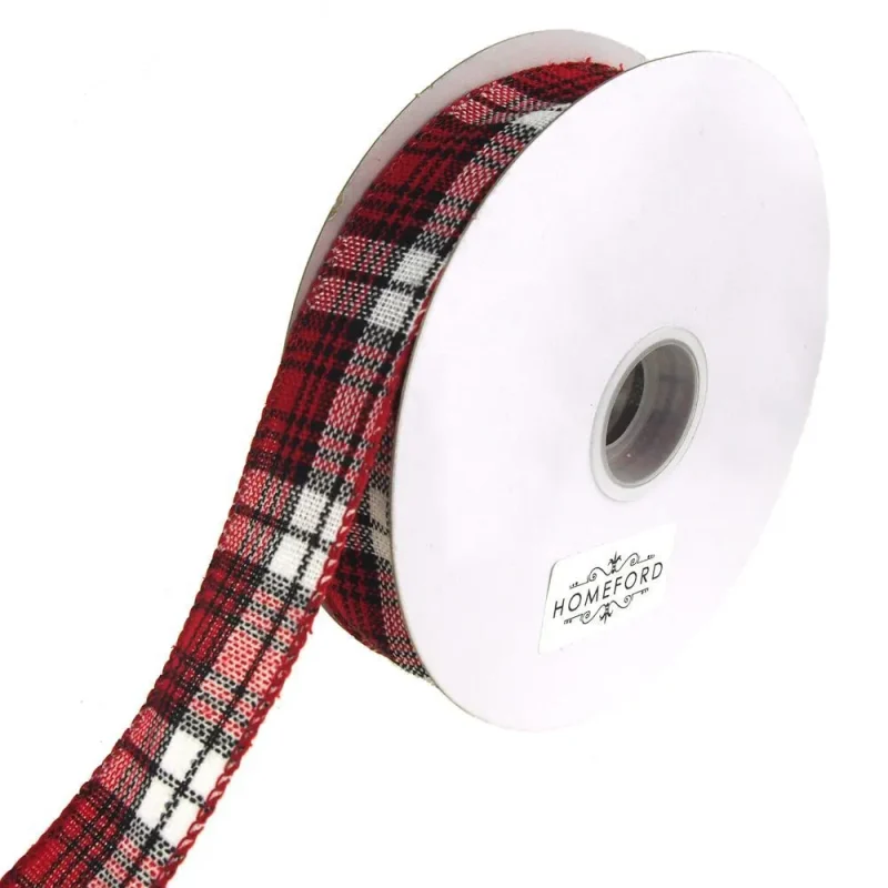 natural wool plaid christmas ribbon black red