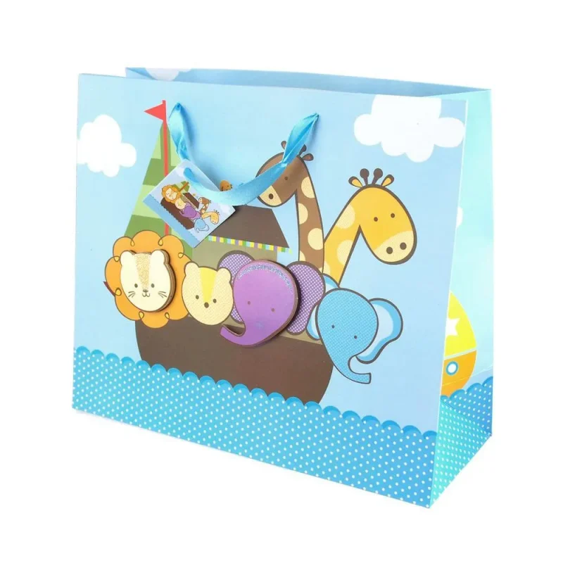 noah s ark baby shower animal paper gift bags 10 inch blue