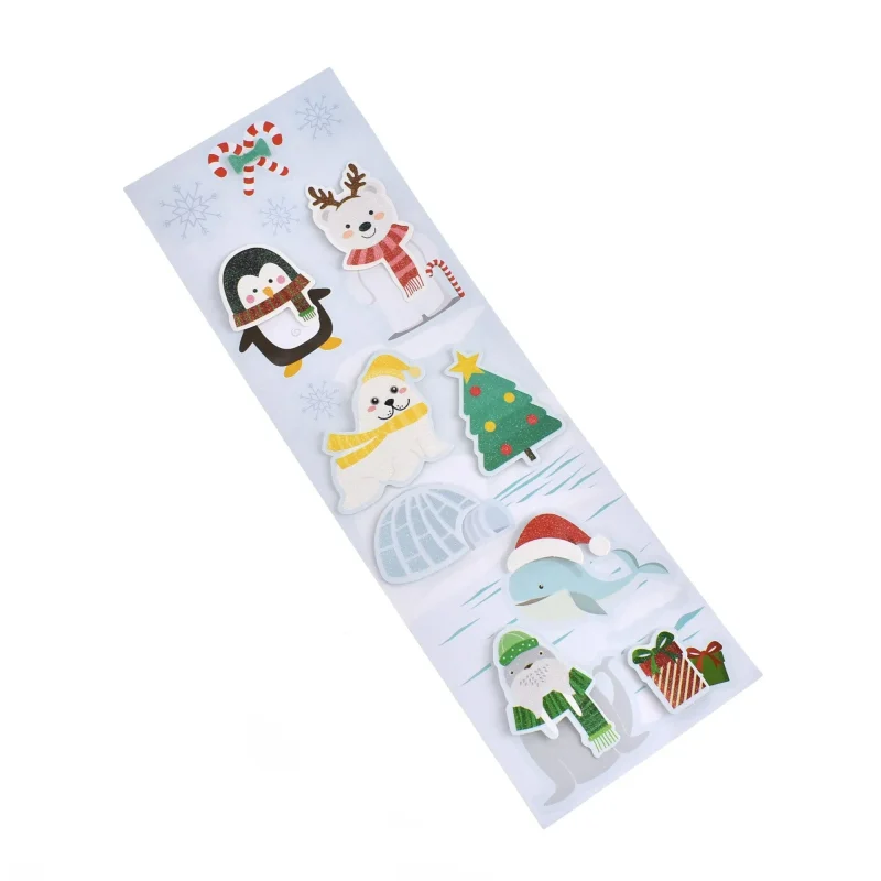 north pole christmas glitter 3d animal stickers 14 pack