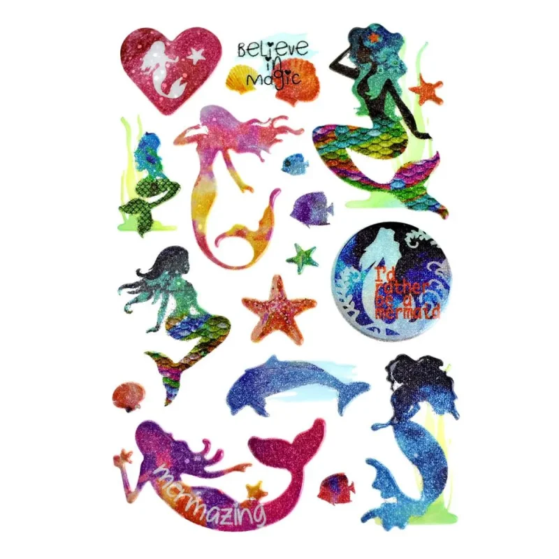 ocean mermaid 3d glitter stickers 16 pack