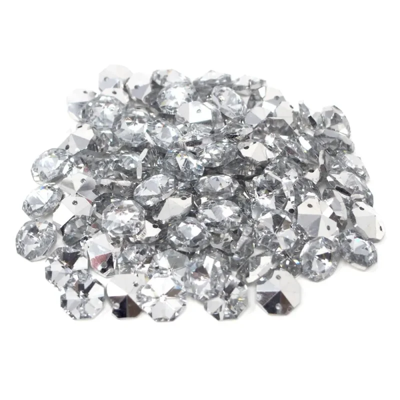 octagon crystal beads clear silver 15mm 100 pack