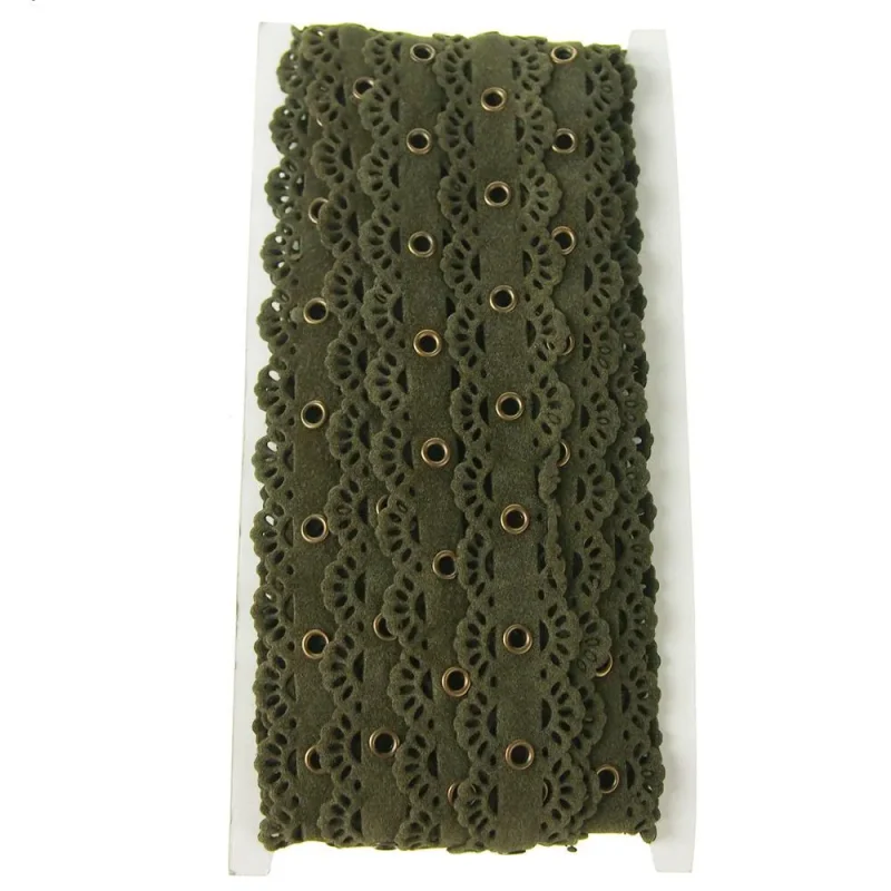 olive suede eyelet ribbon 2 5 x 10 yards scalloped edge with grommets