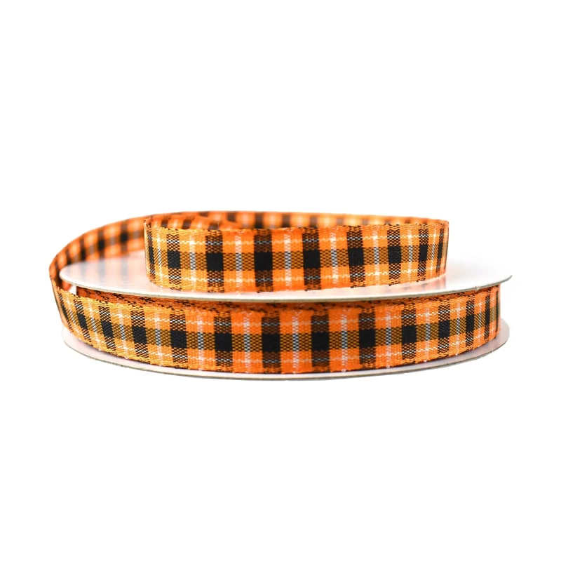 orange black plaid woven ribbon 3 8 x 10 yards halloween decor