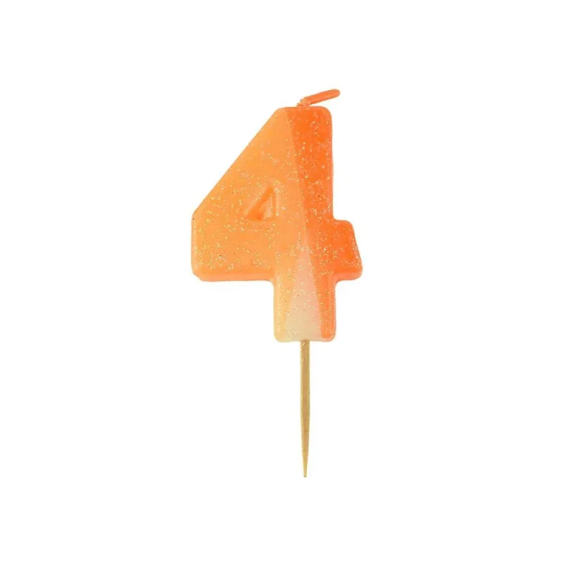 orange glittered 2 inch birthday candle number 4