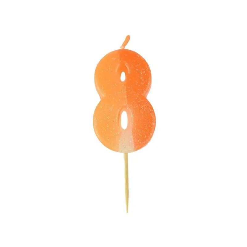 orange glittered birthday candle 2 number 8