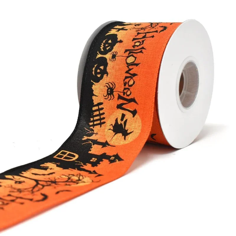 orange halloween wired edge ribbon 2 5 x 10 yd