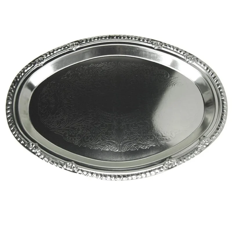 oval chrome serving plate 12 embossed design