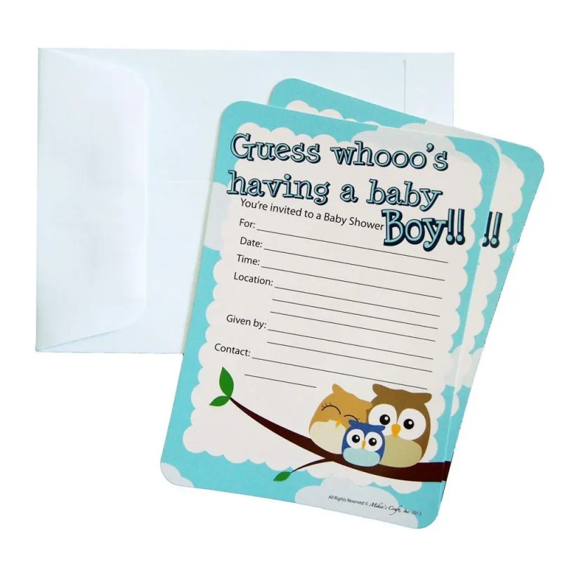 owl family baby shower envelopes 7 x 5 light blue 12 pack