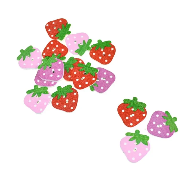 painted wooden strawberry buttons 15 pack