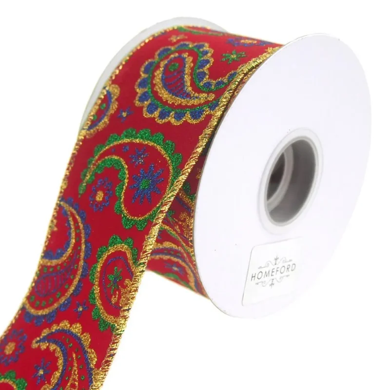 paisley velvet christmas ribbon jeweltones 2 5 x 10 yds