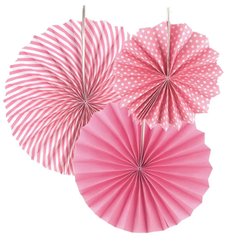 paper rosette pinwheel backdrop fans 3 piece set assorted sizes