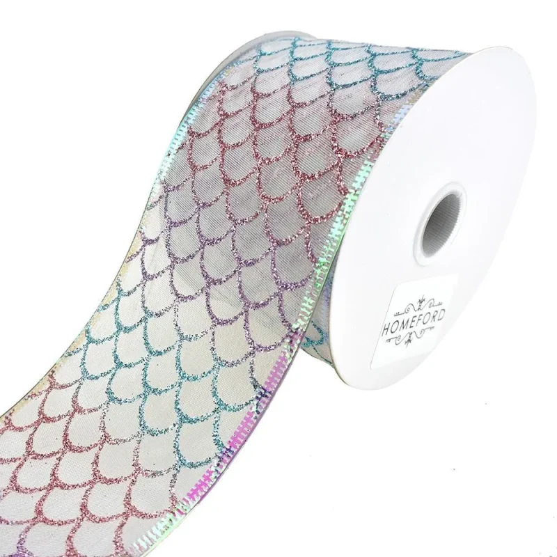 pastel glitter mermaid fish scale wired ribbon 2 5 x 10 yards